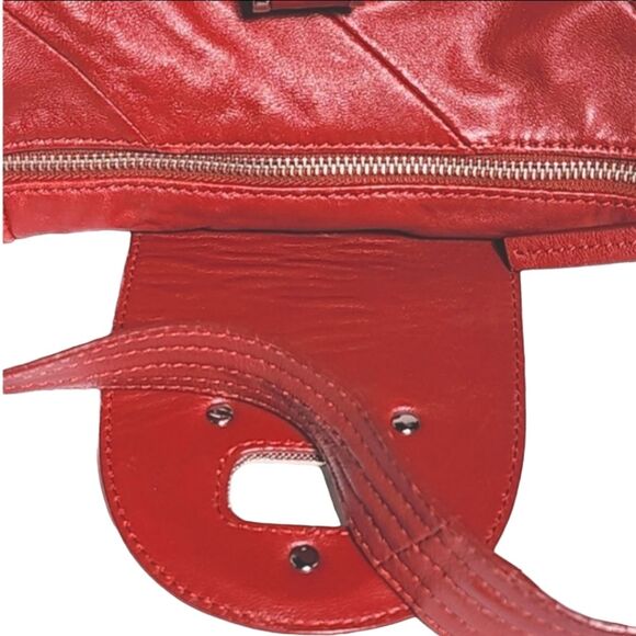 Pelle Studio Diagonal Striped Dark Red Genuine Leather Shoulder Bag 16"X10"X4.5" - Picture 7 of 12